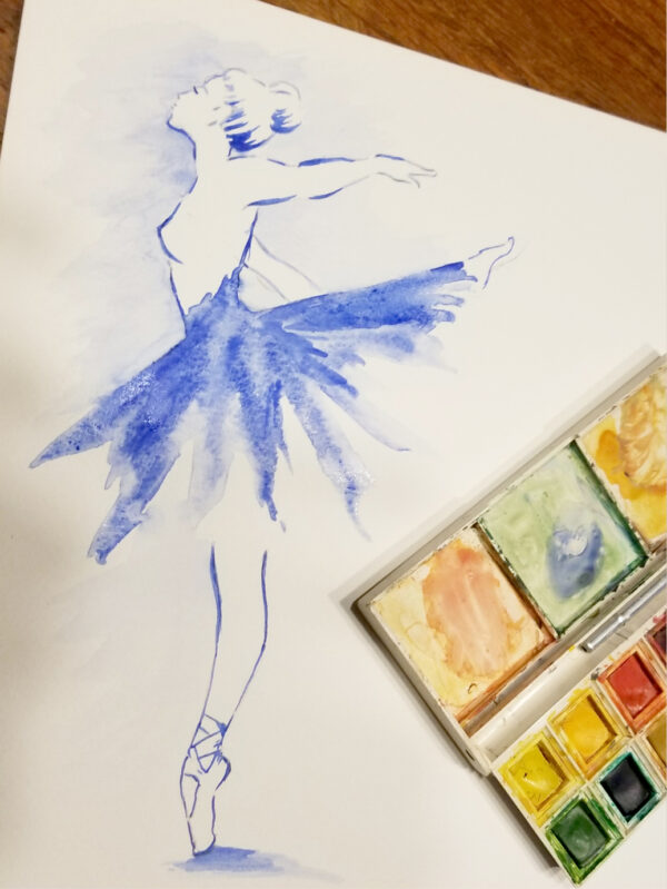 Artiste peintre - Aquarelle bleu - Danseuse - anouchk Bordeaux