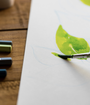 Ateliers créatifs, peinture, aquarelle, feuilles, vert